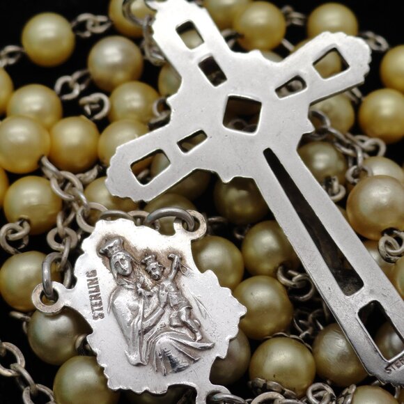 Sterling Silver and Yellow Beads 22 Grams 21" Rosary - Picture 3 of 9